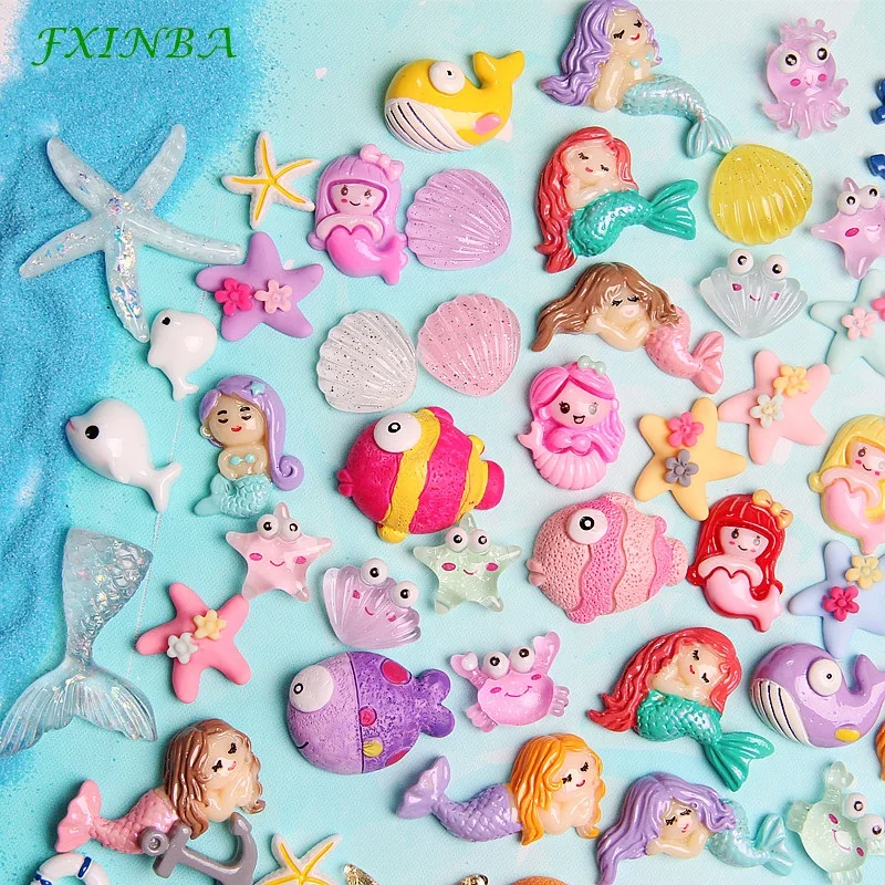 FXINBA 5 шт./лот Смола слизи амулеты DIY торт телефон украшение глина конфеты Единорог Flatback амулеты прозрачные поставки слаймов набор игрушек - Цвет: Ocean Series