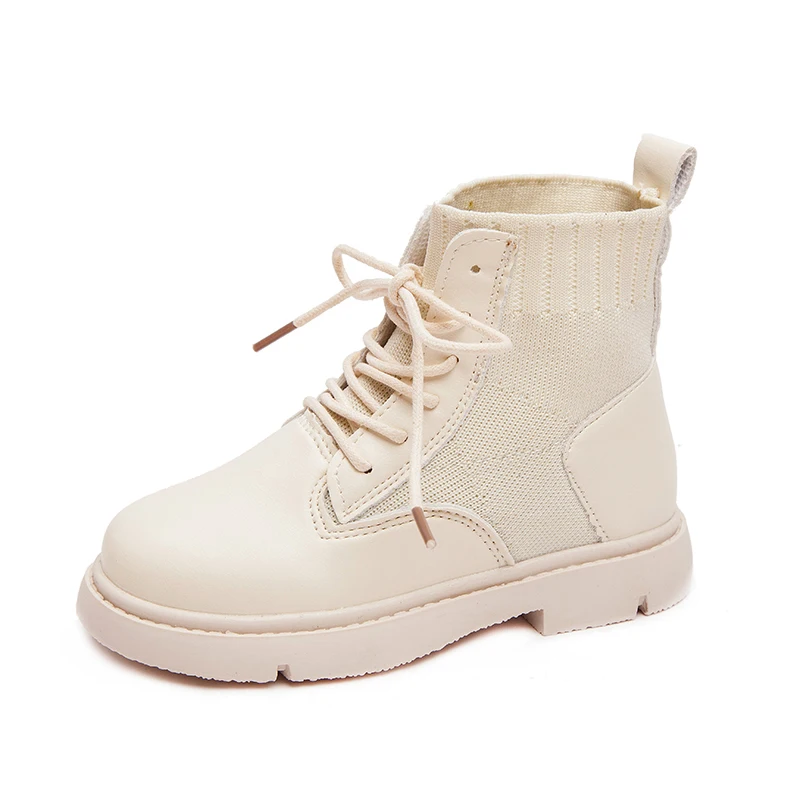 Beige Sialia Lace-up Children Shoes For Girls Boots Kids Shoes Boys Boots Spring Autumn Cotton Fabric Ankle Fashion bota infantil - Color: Beige