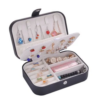 

Korean Style Fresh And Simple Girl Earrings Plate Jewelry Box Protable Leather Earrings Ring Multi-function Jewelry Storage Box