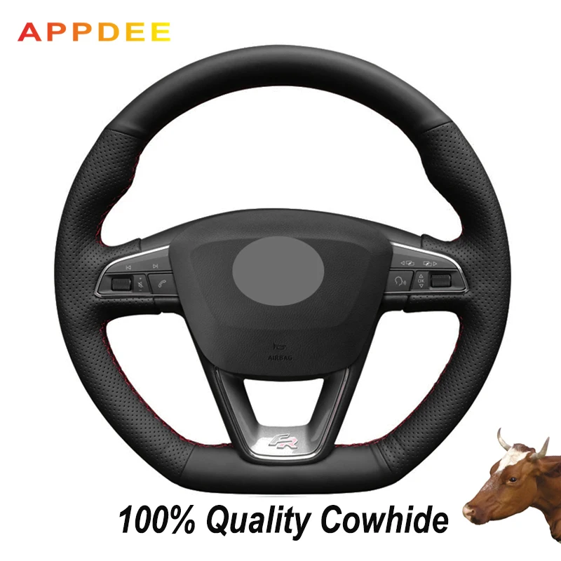 APPDEE черный чехол на руль из натуральной кожи для seat Leon Cupra R 2013- Leon ST Cupra 2013- Ateca Cupra