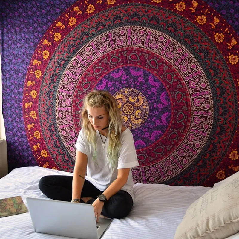 

Needlepoint Hippie Bedspread Boho Mandala Beach Towel Table Cloth for Sunscreen Muslin Headboard Cover Bed Curtain Tapestry