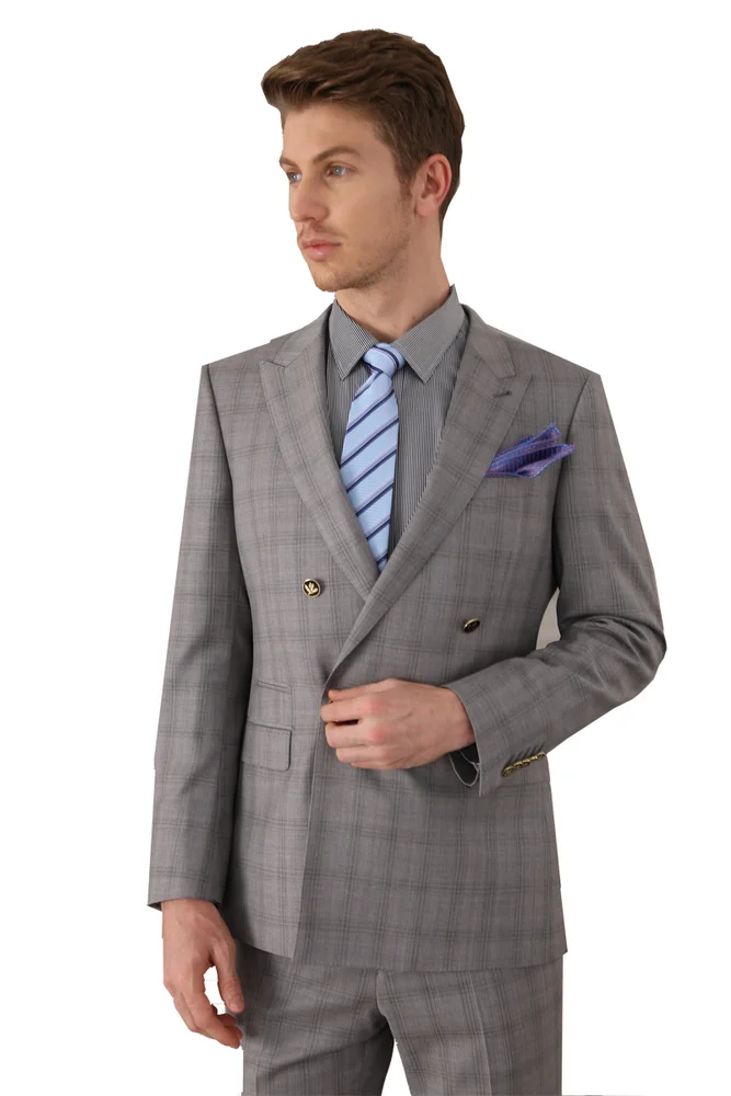 Tailor-made high quality worsted 150's wool Green and organ check Suit Men double breast reverse collar suit