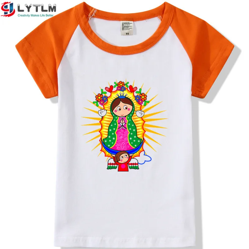LYTLM Camisas De La Virgen De Guadalupe/Топы И Футболки Для девочек 14 лет, ХХХ, Детская футболка для девочек, милая летняя одежда для маленьких девочек