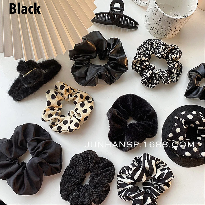 Temperament Black Scrunchies Autum/Winter Fashion Hair Ties Ponytail Holder Elastic Hair Band Women Girl Korean Hair Accessories hair bow for ladies