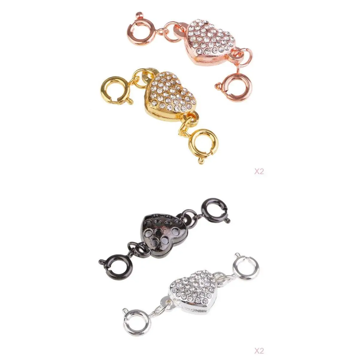 8 Sets Magnetic Connector Clasps for Jewelry Necklace Bracelet Rhinestone Heart Style Snap Clasp Ends Craft DIY Findings