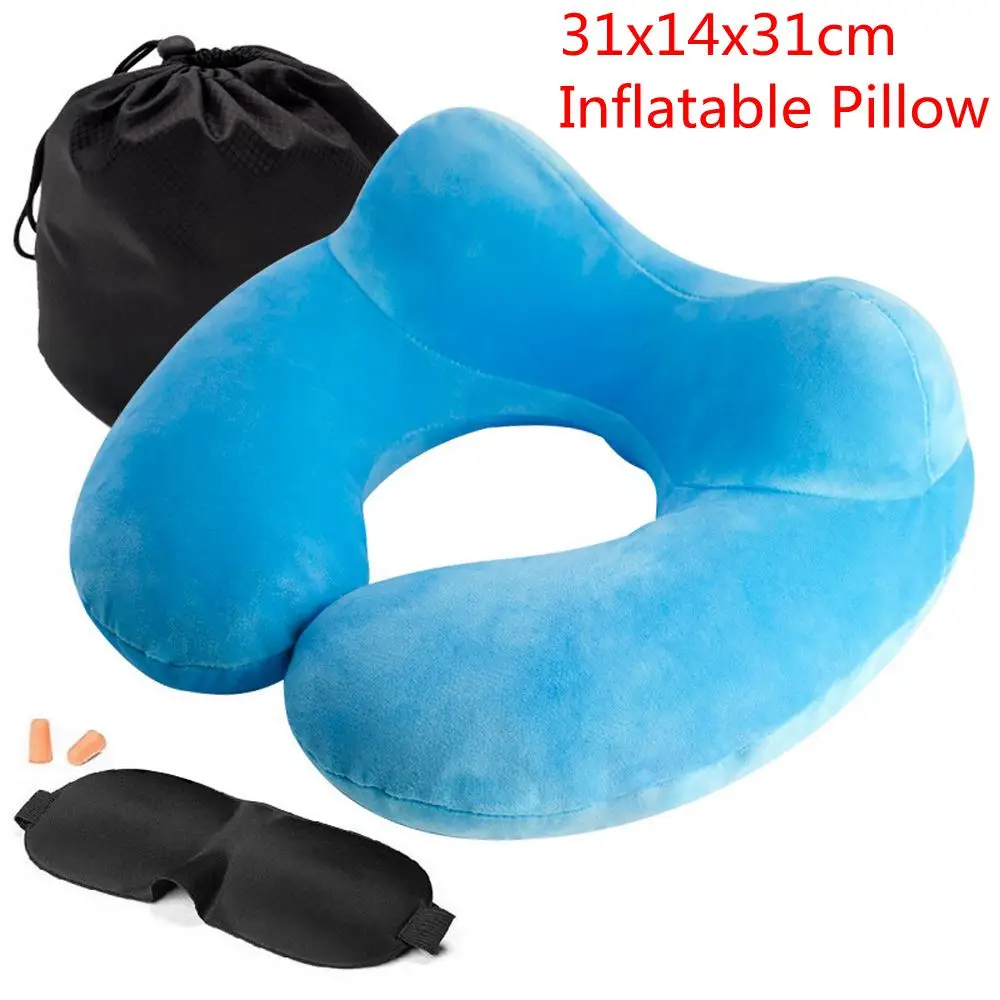 PVC-sky blue Memory Foam Pillow Neck U-Shape Pillows For Airplane Neck Support Travel Accessories 4Colors Comfortable Pillows For Sleep Home - Цвет: PVC-sky blue