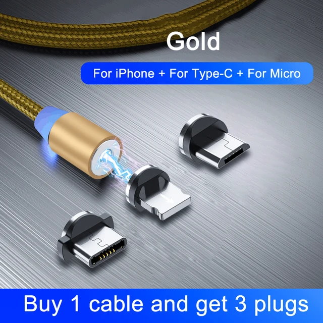 OKZ 2M Magnetic Cable Micro USB Type C Charger For Android Phones Fast Charging Magnet Charge Cord For iPhone 12 11 Pro XS Max 3 in 1 Gold