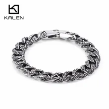 22,5 см нержавеющая сталь звенья цепи браслеты для мужчин Винтаж 12 мм ширина массивный хип хоп ручная цепь браслет мужские ювелирные изделия