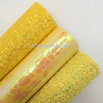

Mini Roll 30x134CM LEMON Glitter Fabirc, Chunky Glitter Leather, Glitter Leather Roll For Making Bows LEOsyntheticoDIY SK296