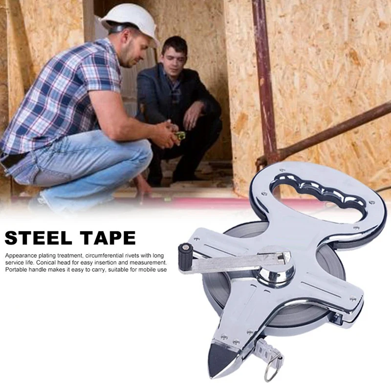 Metric 30M Portable Stainless Steel Shelf Ruler Thick And Durable Hand Crank Steel Frame Ruler Tape Measure