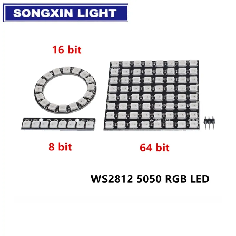 WS2812 module 8 Bit/12 Bit/16 Bit/ 64 Bit 5050 RGB LED full-color built-in driving lights Round Ring board Electronic DIY | Электронные