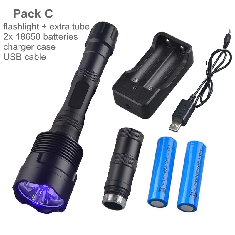Pack C TMWT 3LED 10 W сильный УФ черный свет Torch Light 18650 ультрафиолетовый фонарик Фонари с USB Зарядное устройство - Испускаемый цвет: Pack C