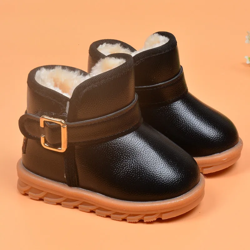 

Childrens winter waterproof leather boots plush shoes baby snow boots 2020 classic style kids ankle booties