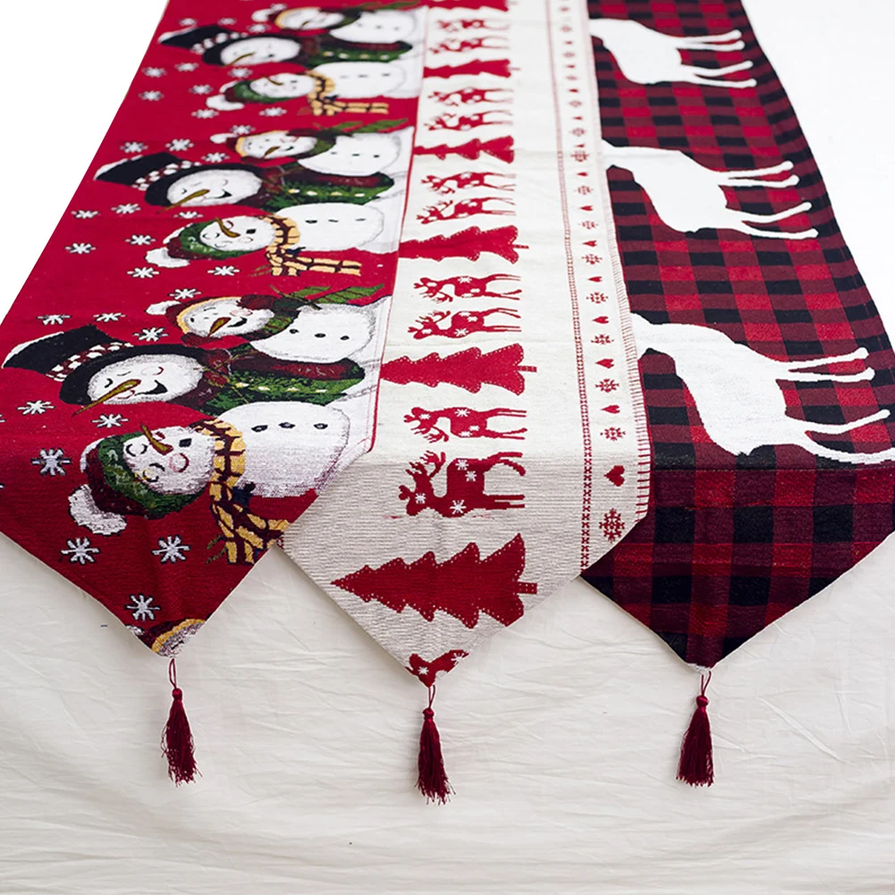 

Christmas Table Runners Cotton Embroidered Cloth Cover Home New Year Decoration Deer Christmas Tree Table Runner 180cm*35cm
