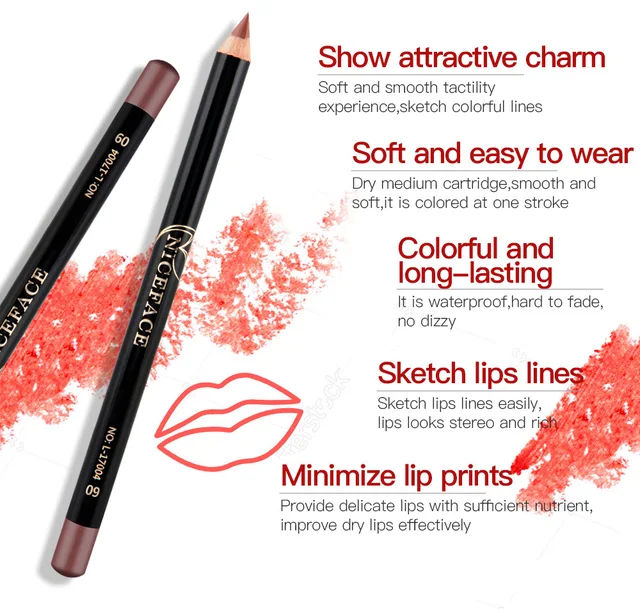 12 Colors Fashion Matte Lip Liner lipstick pen Long Lasting Pigments Waterproof no blooming Smooth soft
