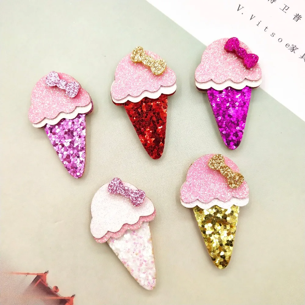 20pcs/lot Shiny Ice Cream Padded Felt Applique for Children Headwear Hair clip Accessorie and DIY Crafts Garment Accessoires