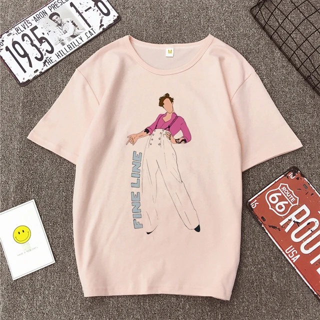 2020 Summer Harry Styles Casual Pink Tshirt Aesthetic Clothes Couple Rap Shirt Hip-hop Harajuku Vogue T Shirt Women