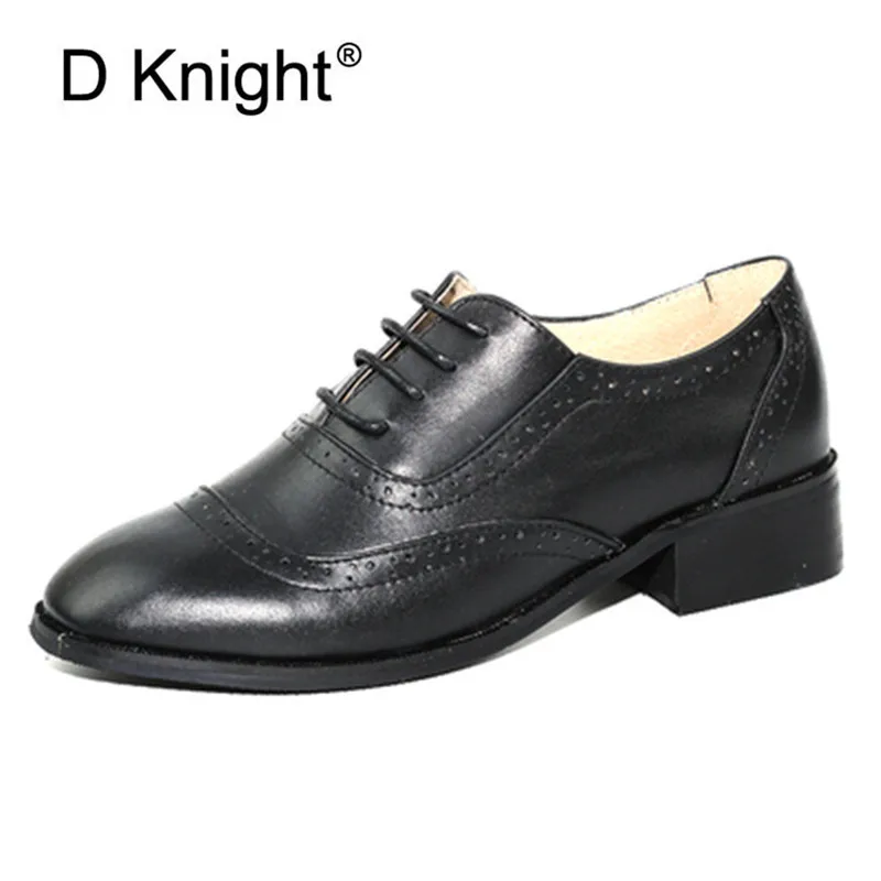 100% Genuine Cow Leather Casual Designer Women Brogues Flat Shoes Vintage Lady Flats Handmade Oxford For 2020 | Обувь
