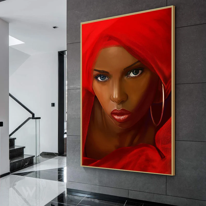 African Black Woman With Red Dress Oil Painting on Canvas Cuadros Posters and Prints Scandinavian Wall Art Picture Home Decor