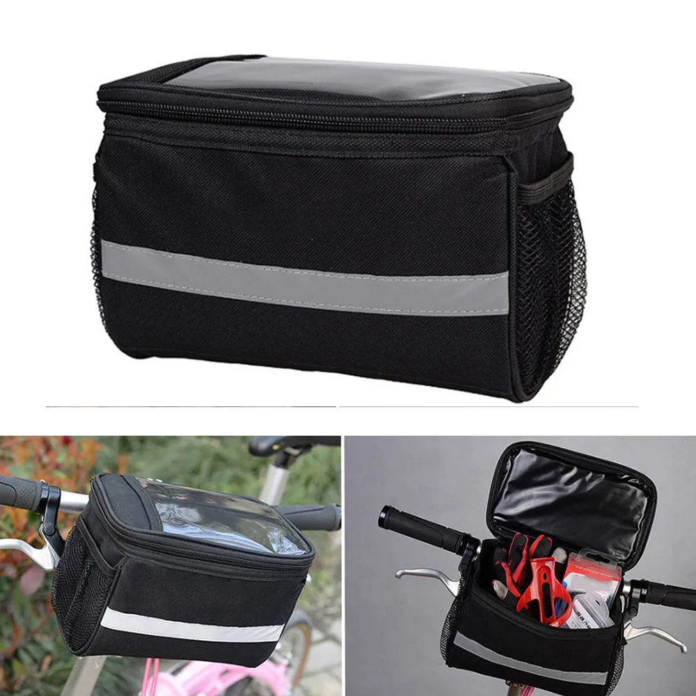 Cycling Bicycle Insulated Front Bag MTB Bike Phone Holder Handlebar Bag Basket Pannier Cooler Bag With Strip Bike Accessories