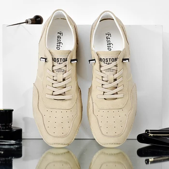 

New Arrival Men Youth Casual Shoe Designer Men Original Leather Shoes Beige Flats Men Walking Shoes Big Size Mens Sneakers