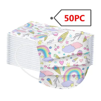 

50pc Children's Mask Cute Rainbow Disposable Face Masks Industrial 3ply Breathabl Kids Boy Girl Faceshield Masque Маска Maschere
