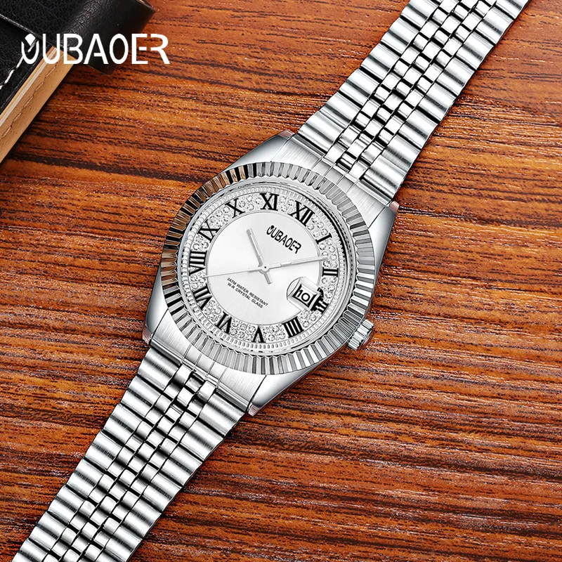 OUBAOER мужские часы топ продаж люксовый бренд золотые модные мужские часы мужские большой алмазный браслет роскошные часы мужские подарочная коробка