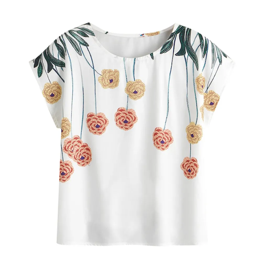 Mejor precio 4xl de talla grande blusa de moda para mujer de verano estampado Floral camisa de cuello Casual Camisas Blusas manga corta túnica suelta Tops Рубашка aKwjMnzmMOj