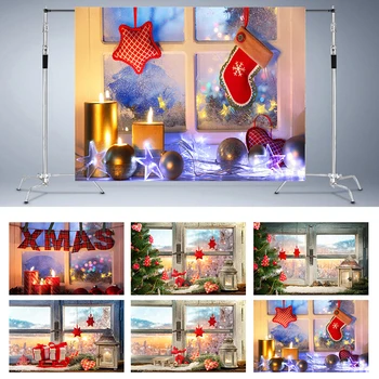 

Nitree Window Lantern Winter Snowflake Pine Christmas Sock Star Party Backdrop Photography Background Photo Studio Props Vinyl