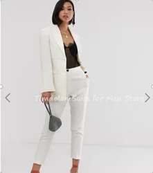 Branco feminino ternos de escritório fino ajuste blazer calças cor sólida senhoras terno manga comprida + calças 2 pçs define calças jaqueta sob medida