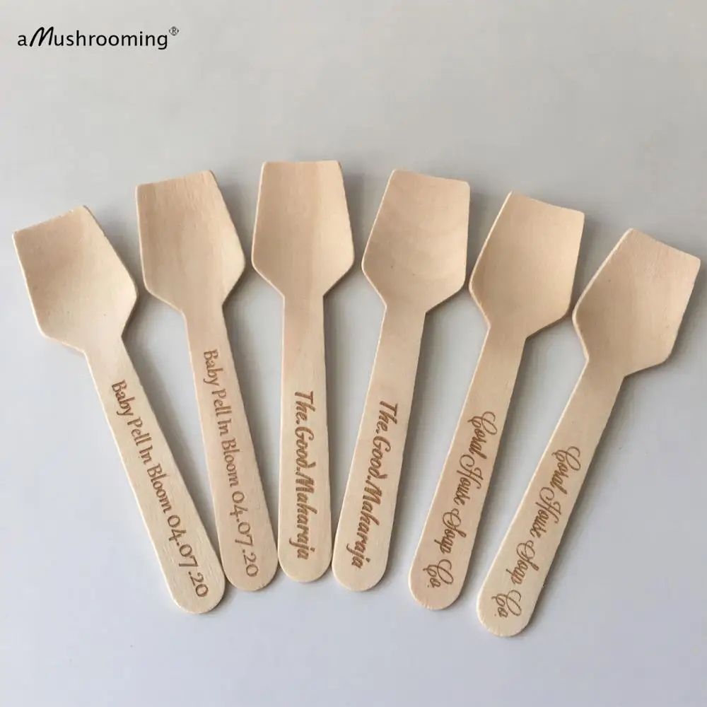 100pcs Disposable Wood Cosmetic Spoons Eco-friendly Sustainable Custom Mini Spoons for Sugar Scrub Body Butter Bath Whip Tasters