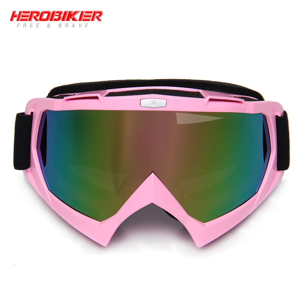 HEROBIKE новые мотоциклетные внедорожные гоночные очки зимние скейт сани ATV очки Мотокросс DH MTB очки одиночные линзы очищает - Цвет: T815-7-Color Pink