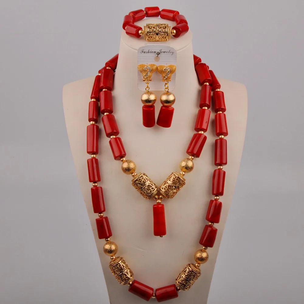 

Nigerian Wedding Coral Beads African Jewelry Set Red Coral Necklace Bridal Jewelry Sets