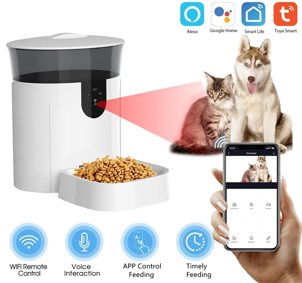 6L Smart Automatic Pet Feeders Dispenser WIFI Camera APP Control Cats
