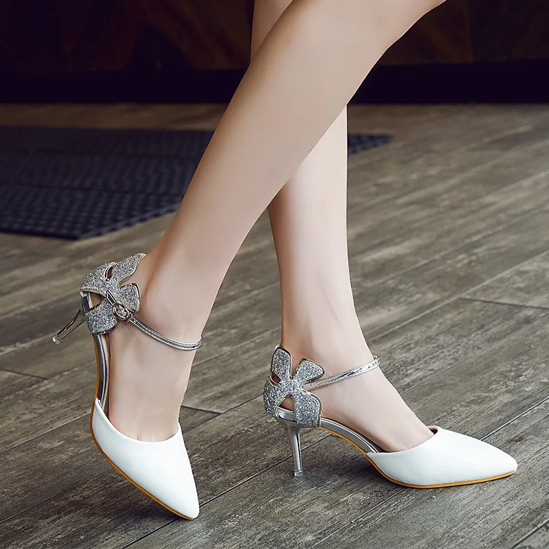 

New Style Sandals Korean-style High Heel Shoes Online Celebrity GIRL'S Pointed Shoes Thin Heeled Straight-line Buckle Sandals