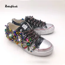 Женские парусиновые кроссовки со стразами, ручная работа, персонализированные трехмерные блестки, креативные модные кроссовки, женские повседневные WK101-1