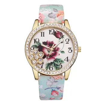 

Women Girls Quartz Watch High Quality Fashion Elegant Waterproof Red Flower Printing Band Dial Watch Cute Gift Present