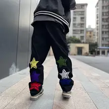 Pentagram fabric monogrammed high street hip hop straight casual wide leg jeans skateboard pants  jeans woman  y2k jeans