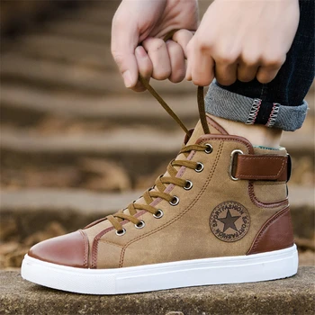 

Classic brand canvas shoes men's high-top sneakers leather lace-up youth outdoor non-slip men's sports hiking casual shoes