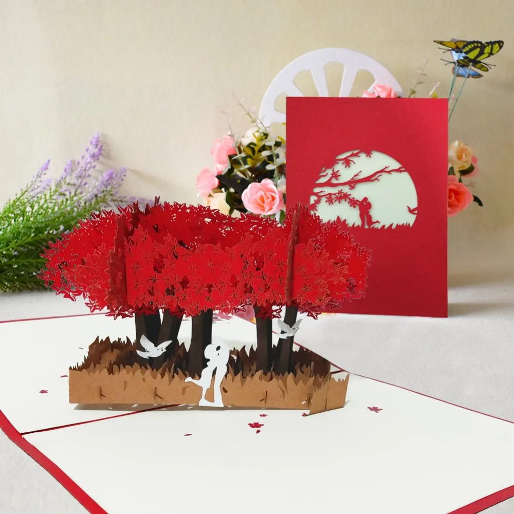 Love 3D Pop UP Cards Valentines Day Gift Postcard with Envelope Stickers Wedding Invitation Greeting Cards Anniversary for Her