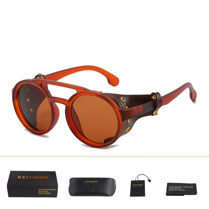 KEITHION, модные солнцезащитные очки в стиле стимпанк, круглые солнцезащитные очки, фирменный дизайн, для женщин и мужчин, Винтажные Солнцезащитные очки с защитой от уф400 лучей - Цвет линз: Tea