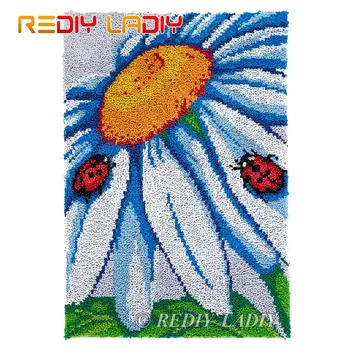 

Latch Hook Kits Ladybugs on Daisy Chunky Yarn Embroidery Crochet Tapestry Kits Needlework Arts & Crafts DIY Carpet Rug 58*87cm