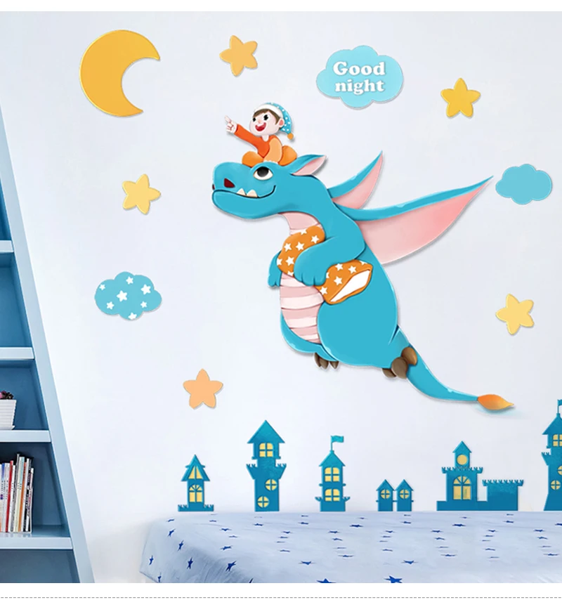 Dinosaur wall sticker corner stickers kids room decoration self-adhesive baby bedroom decor cartoon squirrels pattern home decor