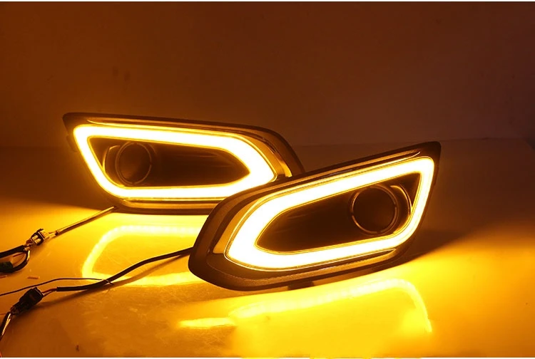 Qirun светодиодные дневные ходовые огни drl+ Противотуманные фары для Ford Escort- с динамическим движущимся желтым сигналом поворота