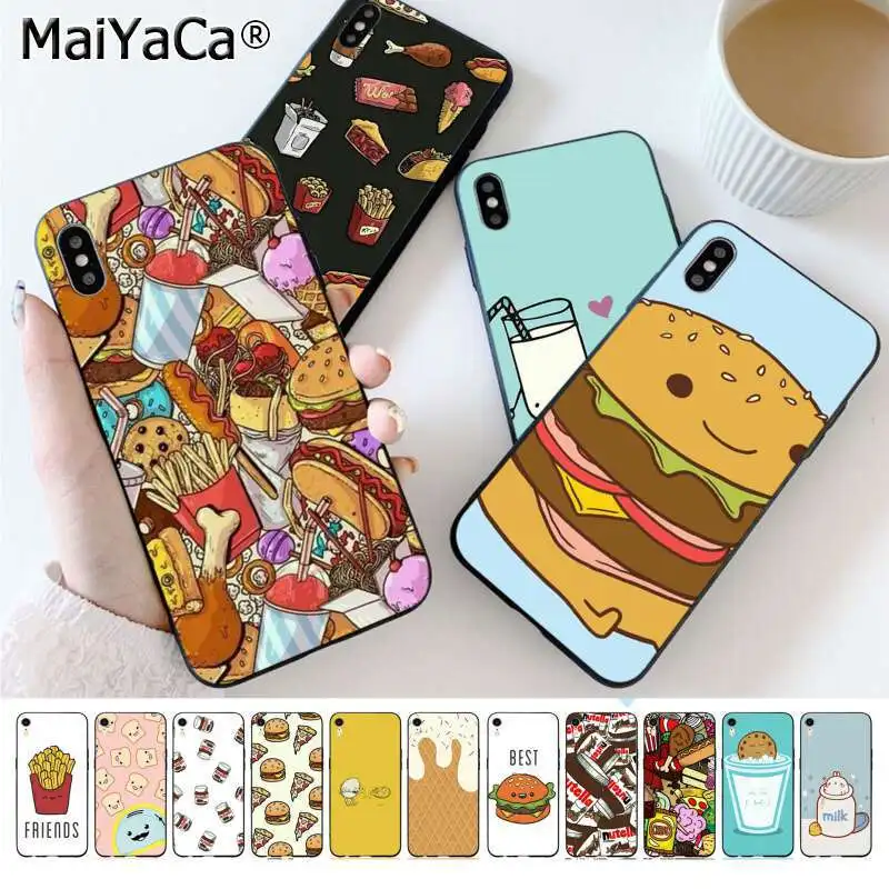 

MaiYaCa Funny Cute Cookies Milk Burger Fries Print Colorful Cute Phone Case for iphone 11 pro 8 7 66S Plus X XS MAX 5S SE XR