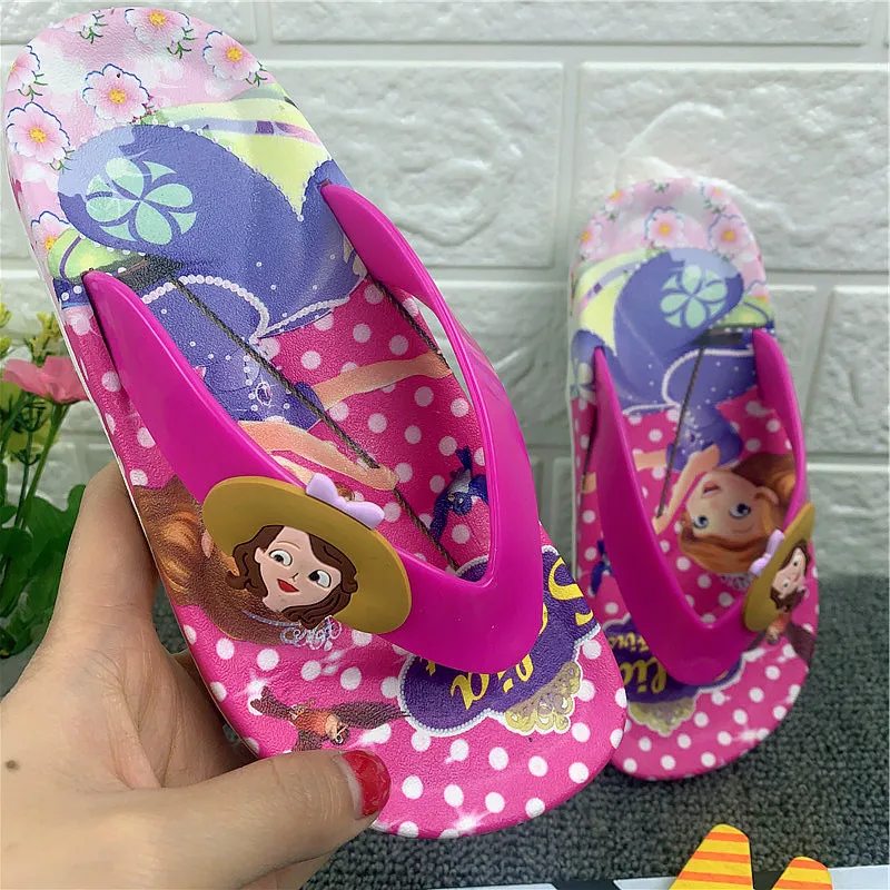 JY 2020 Summer Children girls Sofia with flower princess PVC beach Slippers Non-slip flip flop 26-39 2colors LS01