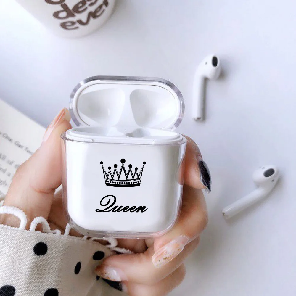 

Suitable for Airpods1 2 protective case cute couple King Queen wireless bluetooth transparent earphone case AirpodsPro3 earphone