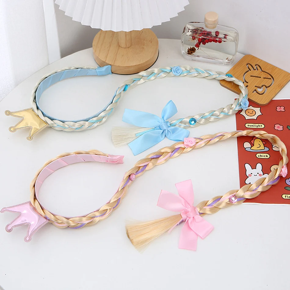 Little Girls Blonde Cosplay Weaving Princess Braid Tangled Rapunzel Headband Hair Elsa Accesorries Girl Wig accessoriesdiy baby 