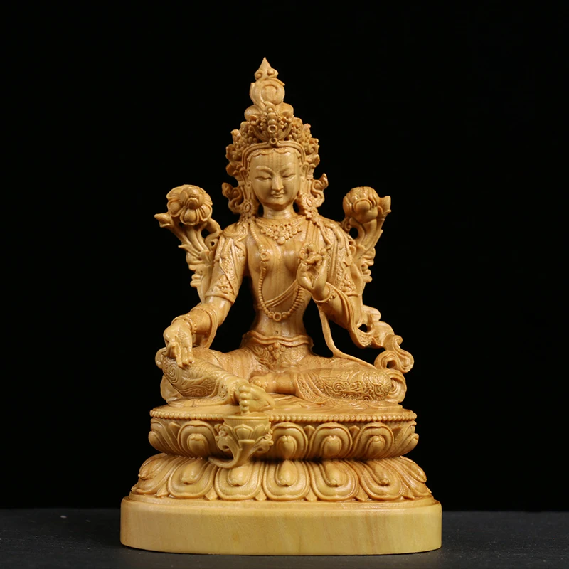 PROD 4000429161131 Boxwood Carving Tibetan Buddha Statue Worships The
Green Tara of Guanyin Bodhisattva Sculpture Home Decor
