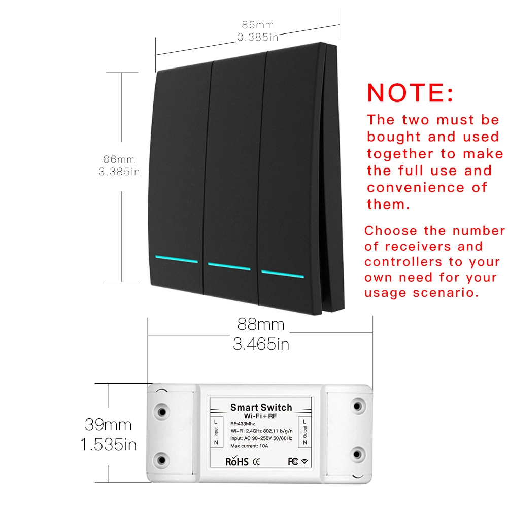 RF433Mhz+ Wifi беспроводной пульт дистанционного управления смарт-переключатель, настенный панельный передатчик, приложение Smart Life/Tuya, работает с Alexa Google Home